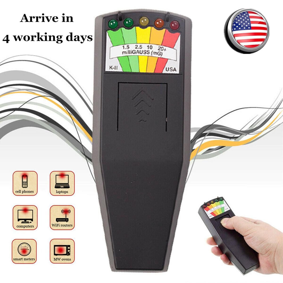 Produktbild von Yosoo Health Gear Magnetfeld-Detektor – Handliches EMF-Meter Mit 5 LED, Für Geisterjagd, Paranormale Messungen Und Allgemeine EMF-Erkennung