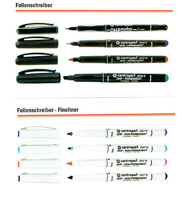 Folienschreiber Folienstift, 4 Farben S M F B permanent wasserfest wasserlöslich