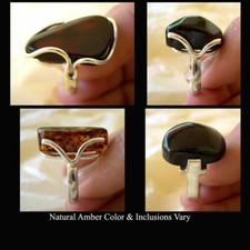 BALTIC CHERRY or HONEY AMBER STERLING SILVER HANDMADE MODERN RING