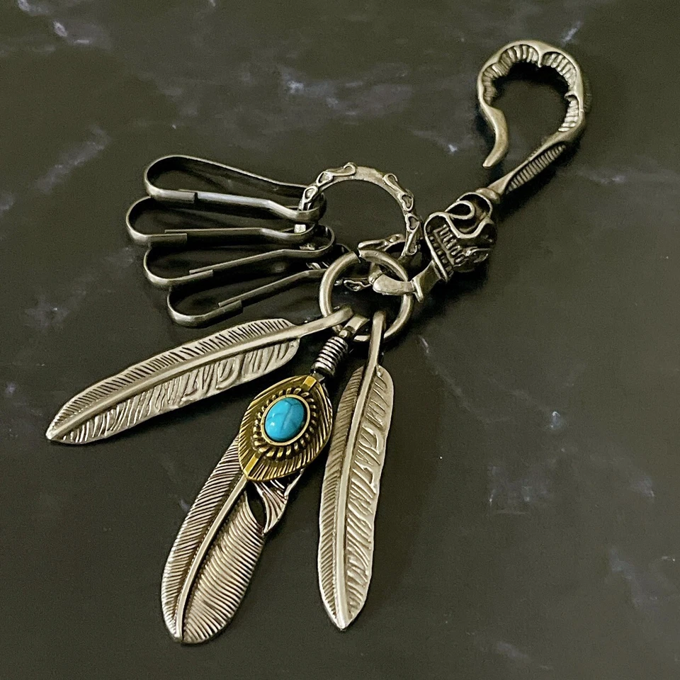 Handmade Turquoise Skull & Feather Keychain - Stylish American Casual Gift Idea - Image 2 of 4