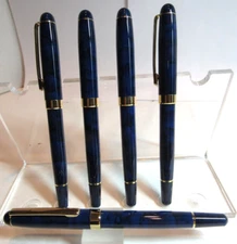 LOT OF 5 TERZETTI PISA MARBLED BLUE Metal /GT Trim Rollerball Pen+velvet pouch