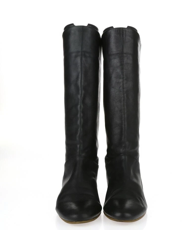 Mujer MARKON Botas altas de cuero negro con cuña talla 7 Foto 3 de 4