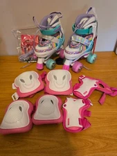 SULIFEEL Rainbow Unicorn  Small Adjustable Roller Skates Elbow Knee Wrist Pads
