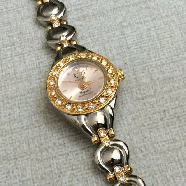 Kish Women s Crystal Watch Small Round Pink Dial on Two Tone