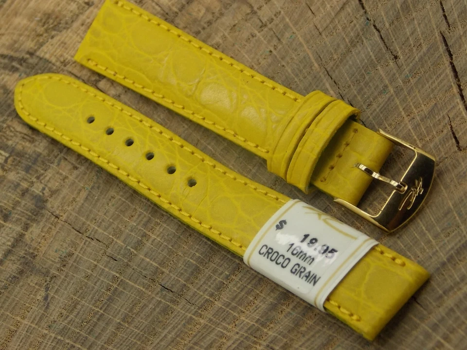 Correa de reloj vintage NOS ZRC amarillo cocodrilo 16 mm con hebilla tono dorado sin usar para hombre Foto 3 de 4