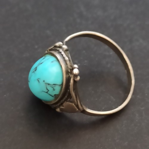 Vintage Silver Ring Turquoise Silver 925 Romantic Deco 9 Oval Boho Patina Retro - Picture 7 of 16