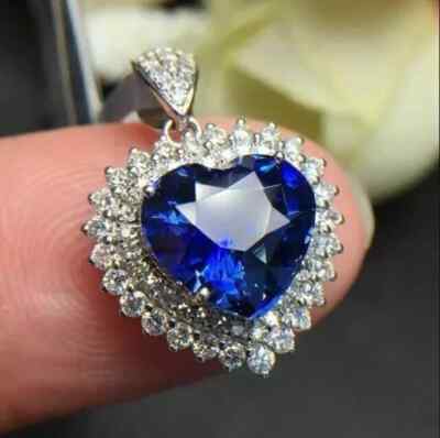 2.50Ct Heart Cut Lab-Created Blue Sapphire Halo Pendant 14K White Gold Plated