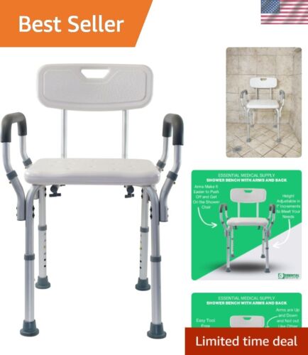 Height Adjustable Shower Chair with Padded Arms - Safe Bath Bench for Seniors