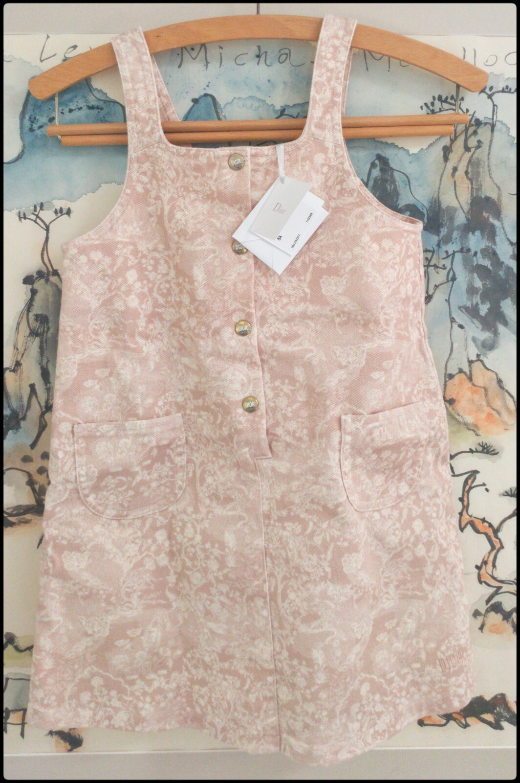 Christian Dior Pinafore Dress Girl 8 years Pink with Ivory Toile de Jouy Print image 4