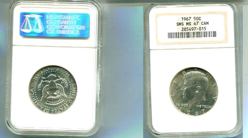 1967 SMS KENNEDY SILVER HALF DOLLAR NGC MS67 CAMEO 3711S