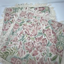Vintage Floral Brocade Couch Throw Pillow Case Cover Fringe 22  Square Set of 2