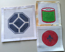 Lot of 3 hand painted needlepoint canvas drum Fleur-de-lis pentagon  B12