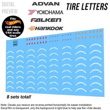 1/64 Scale TIRE LETTERS Custom Waterslide Decals for Hot