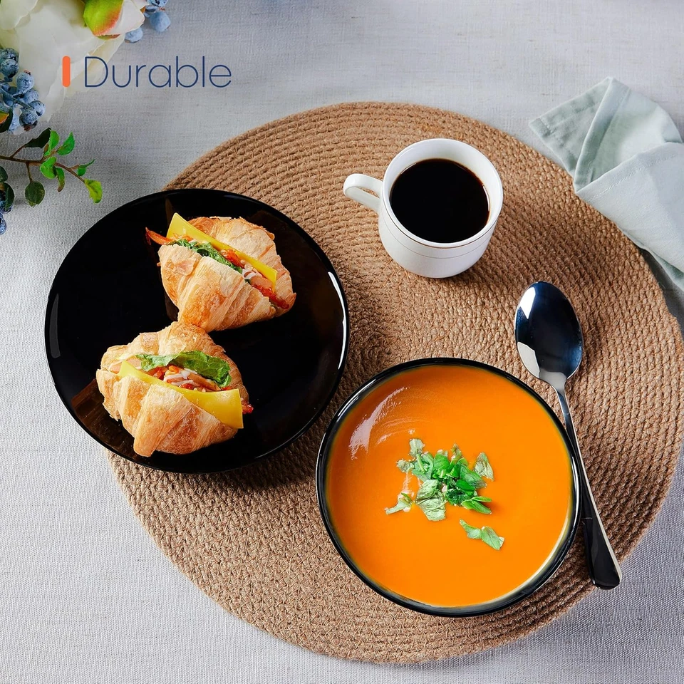 Dinnerware Sets for 4, 12 Pieces Opal Glass Plates and Bowls Set, Dishwasher an - Image 4 of 4