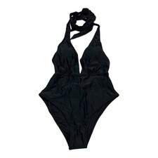 Cupshe Swimsuit Black Plunging Tie Front One Piece Size L Beach Vacation Resort
