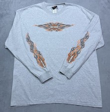 VINTAGE Harley Davidson Shirt Mens XXL Flames Crete Illinois Long Sleeve Biker