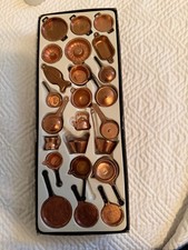 Vintage Set Dollhouse Miniature Copper Cook Pots Sauce Pans 1:12 inch NIB