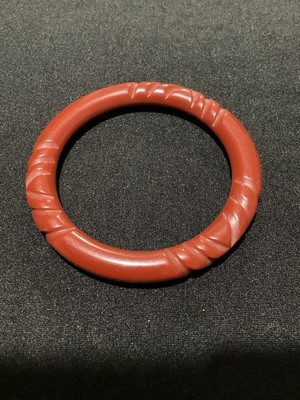 Vintage Bakelite Blood Red Carved Bangle Bracelet