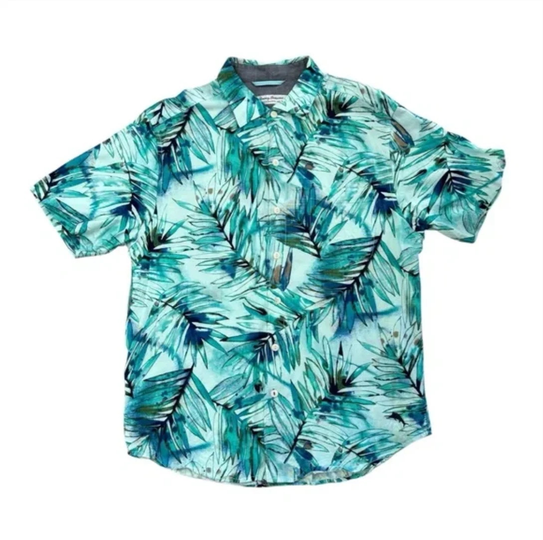 Tommy Bahama Blue & Green Hawaiian Collared Shirt L