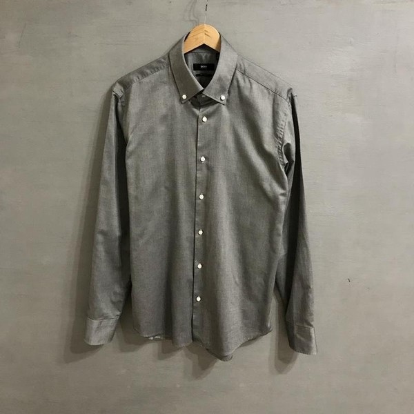 Men Hugo Boss Shirt Grey Cotton 40 /L / 48 #1V9T