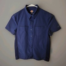 Dickies Scrubs Dynamix Mens Large Blue Front Collar Shirt DK820 stretch