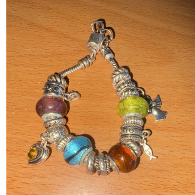 Snake Chain Beaded Charm Bracelet Multicolor Glass Beads Angel Lobster Closure