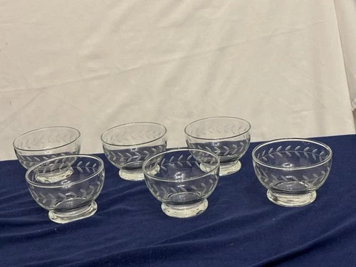 Vintage Anchor Hocking Laurel Leaf Pattern Footed Dessert Bowls Set Of 6