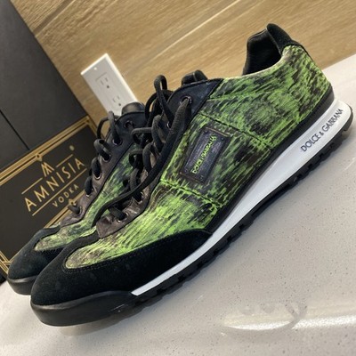 Men s Dolce & Gabbana Black/ Green Leather Custom Sneakers 10.5 43.5 Eu  