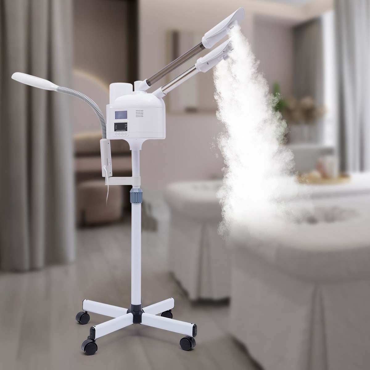 Pro 3 in 1 Facial Steamer 5X Magnifying Lamp Hot& Cold Ozone