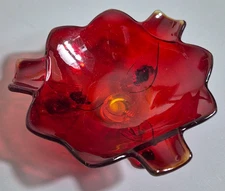 Vintage Ruby Red 3 Footed Art Glass Ashtray Dish 4.5"