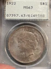 1922 Peace Dollar Toned $1 PCGS MS63  ❇️OLD GREEN HOLDER - RATTLER❇️