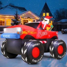 7 FT Long Santa in Monster Truck Christmas Inflatables Outdoor Decorations, C...