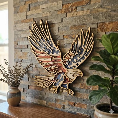 3D Eagle SVG/ Patriotic Papercut 24'' American Flag Bald Eagle Patriotic Wall Art