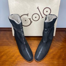 Vintage 70s Golo Black Ribbed Stretch Faux Fur Lined Mid Calf Boots Womens 6.5N