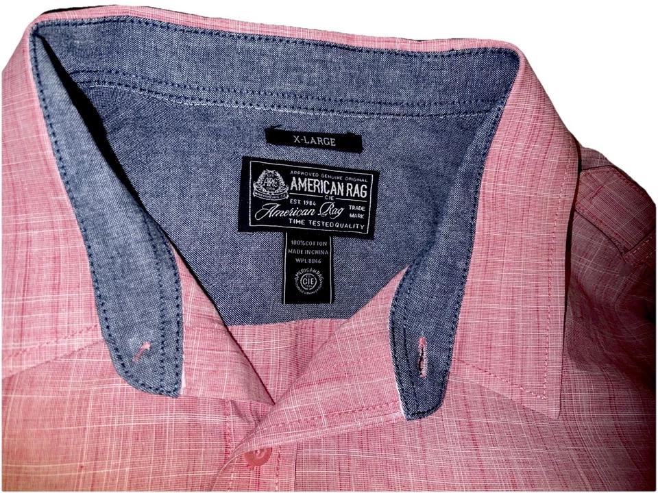 Camisa para hombre American Rag roja/rosa talla XL manga larga doble bolsillo frontal Foto 2 de 4