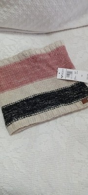Roxy Colorblock Knit Cowl Scarf Neck Warmer Pink Cream Black ERJAA03737