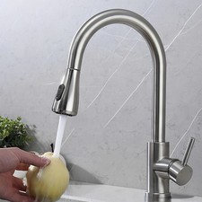 Kitchen Sink Faucet Brushed Nickel Single Handle Swivel Pull Down Sprayer Mixer