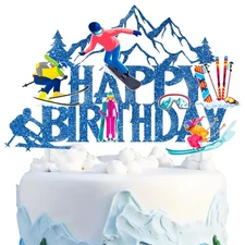 Skiing Birthday Cake Topper Skiing Happy Birthday Decoration Snowboarding Cake