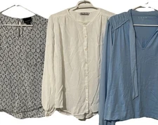 3 Woman Blouses Blue & Cream Sz XL Mixed Brands Zara Loft Cynthia Rowley