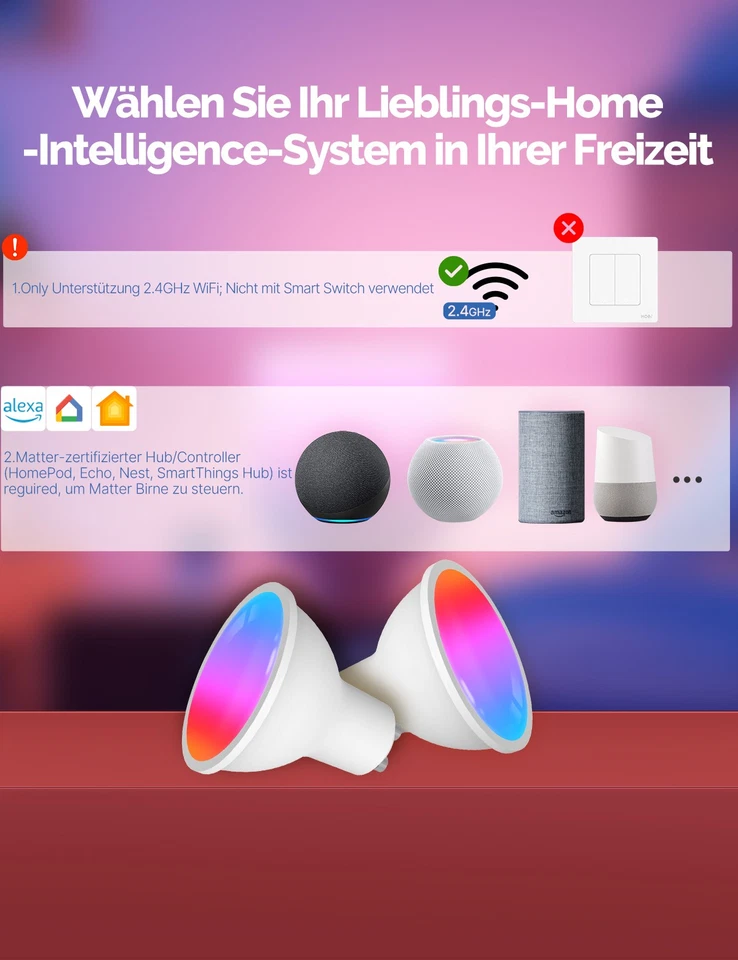 MOES Smart Matter GU10 Glühbirne WLAN RGB LED Dimmbar Lampe Warm&Kalt Alexa APP - Bild 2 von 4