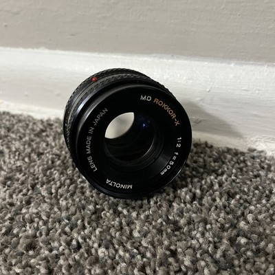 Minolta MD Mount ROKKOR-X 1:2 f= 50mm Camera Lens Japan Film Tested NO Rear Cap*