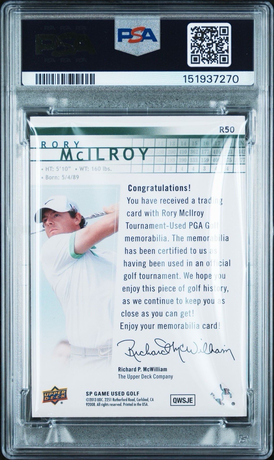 2014 SP Game Used Golf #R50 Rory Mcilroy Rookie Spectrum Mat /100 PSA AUTO 9 view 2