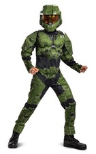 Halo Infinite Master Chief Costume for Kids, Muscle Padded Jumpsuit, Size Medium
