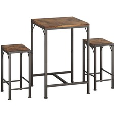 Bar Table and Chairs Set, Square Bar Table with 2 Stools, Space-Saving Dining...