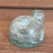 J & IEM JAMES & ISAAC MOORE 1870s Ink Bottle Domed Igloo Turtle Style Glass Aqua
