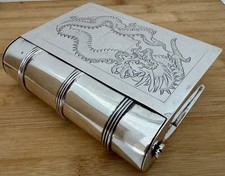 FIGURAL BOOK FORM STERLING SILVER TABLE BOX WITH ENGRAVED DRAGON ON IT'S LID