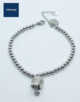 Armband silberfarben Damen Anhänger Glocke Ziegen mit weißen Zirkonia