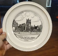 Vtg 9.25" Souvenir Plate Central Baptist Church, Riverton & Palmyra, N.J.