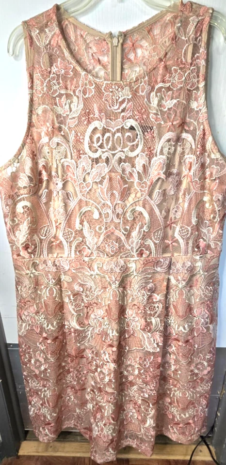 Vestido para mujer Lane Bryant superpuesto de encaje 22 rosa nude forrado floral verano A123 Foto 2 de 4