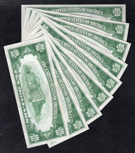 (9) CONSECUTIVE FR. 2002-A 1928-B $10 FRN FEDERAL RESERVE NOTES BOSTON, MA UNC - Picture 2 of 2